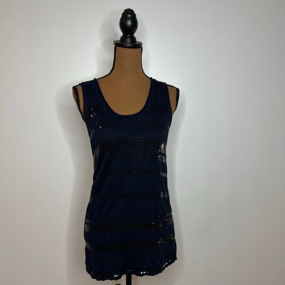 Banana Republic, Navy Blue Front Sequin Striped Long Tank, Women’s Small - Picture 11 of 13